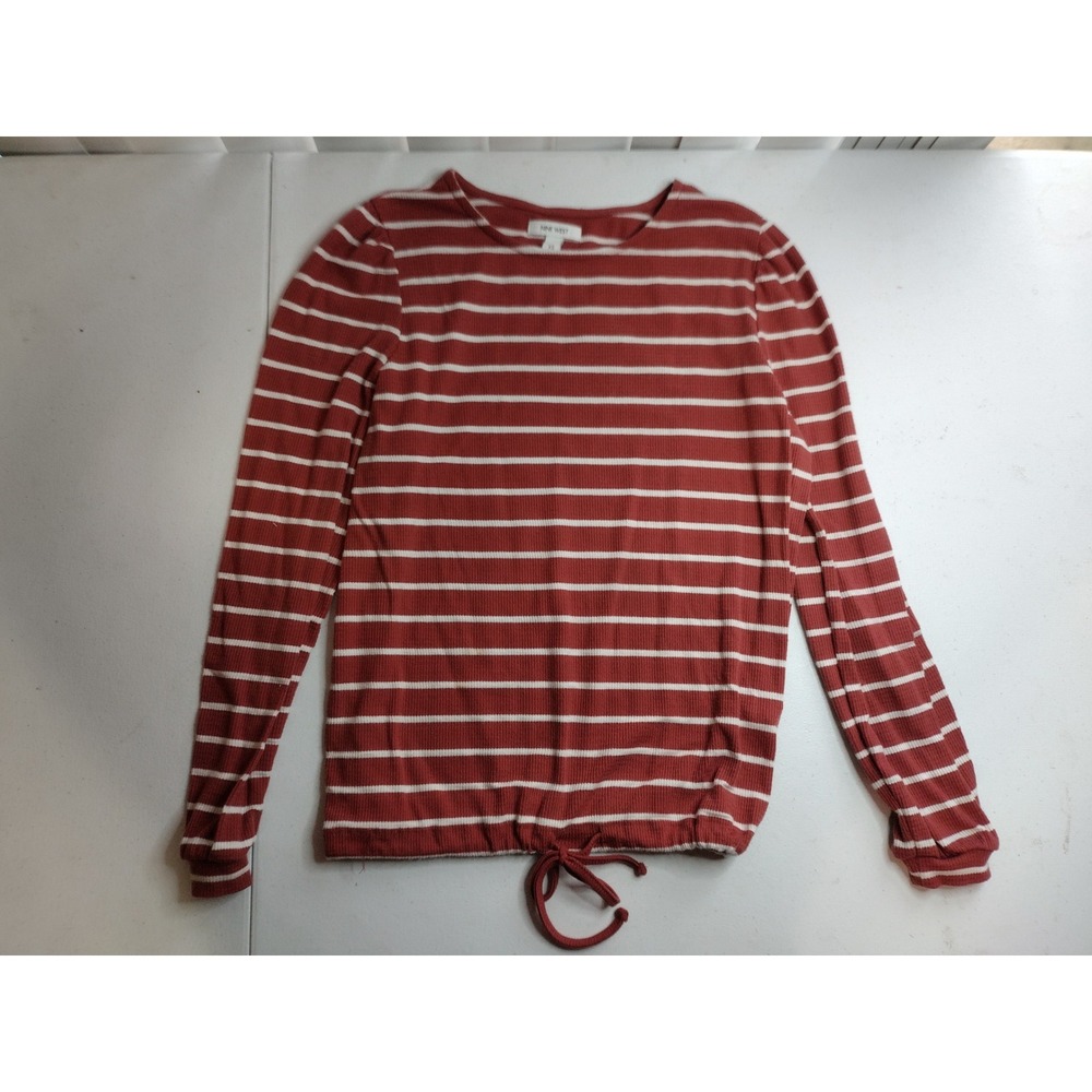 Nine West Womens XS Striped Long Sleeve T-Shirt Tie Front Rust White‎